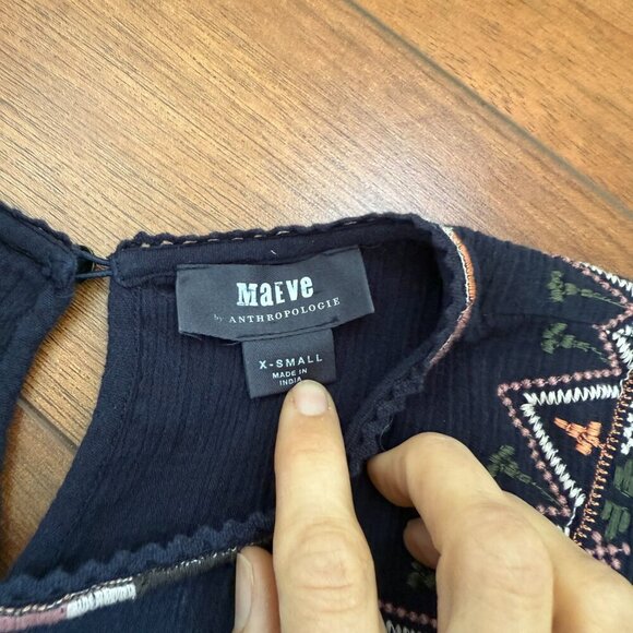 MAEVE by Anthropologie Harmony Boho Navy Blue Long Sleeve Blouse XS - Picture 3 of 7